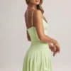 Rochie mini Kelbie din modal, cu volane, în formă de A, în verde salvie Rochie mini Kelbie din modal, cu volane, în formă de A, în verde salvie