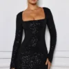 Rochie mini Kiyara cu linie A și ornamente, în negru