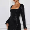 Rochie mini Kiyara cu linie A și ornamente, în negru