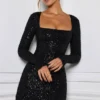 Rochie mini Kiyara cu linie A și ornamente, în negru