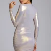 Rochie mini Layla din jersey metalic cu mâneci lungi, în nuanța auriu deschis Rochie mini Layla din jersey metalic cu mâneci lungi, în nuanța auriu deschis