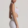 Rochie mini Lucia cu decupaje și gât halter, în alb