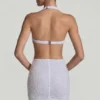 Rochie mini Lucia cu decupaje și gât halter, în alb