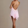 Rochie mini Mariette din șifon premium, cu decolteu adânc și spate decupat, în roz pal Rochie mini Mariette din șifon premium, cu decolteu adânc și spate decupat, în roz pal