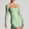 Rochie mini Marilla cu guler drapat și decorațiuni, în culoarea Pistachio