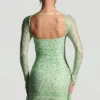 Rochie mini Marilla cu guler drapat și decorațiuni, în culoarea Pistachio