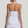 Rochie mini Millie cu decolteu halter și detaliu fundă, cu tiv bufant, în culoarea alb