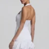 Rochie mini Millie cu decolteu halter și detaliu fundă, cu tiv bufant, în culoarea alb