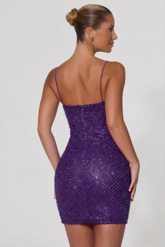 Rochie mini Mischa cu decolteu în formă de inimă și ornamente, în culoarea violet Rochie mini Mischa cu decolteu în formă de inimă și ornamente, în culoarea violet