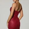 Rochie mini Mischa cu decolteu în formă de inimă și ornamente, în roșu Rochie mini Mischa cu decolteu în formă de inimă și ornamente, în roșu