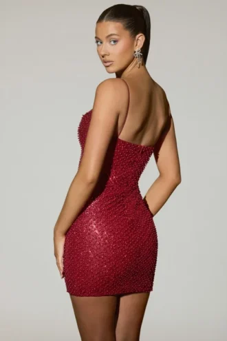 Rochie mini Mischa cu decolteu în formă de inimă și ornamente, în roșu Rochie mini Mischa cu decolteu în formă de inimă și ornamente, în roșu