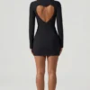 Rochie mini mulată Adelia cu decupaje în formă de inimă, negru Rochie mini mulată Adelia cu decupaje în formă de inimă, negru
