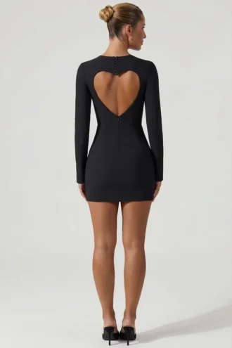 Rochie mini mulată Adelia cu decupaje în formă de inimă, negru Rochie mini mulată Adelia cu decupaje în formă de inimă, negru