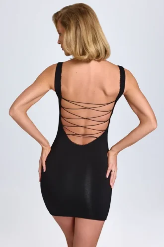 Rochie mini mulată Aoife cu dantelă modală, negru Rochie mini mulată Aoife cu dantelă modală, negru