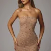 Rochie mini mulată Caprice cu ornamente transparente, culoare Almond Rochie mini mulată Caprice cu ornamente transparente, culoare Almond