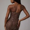 Rochie mini mulată Caprice Sheer Embellished în culoarea Deep Cocoa Rochie mini mulată Caprice Sheer Embellished în culoarea Deep Cocoa