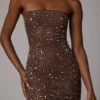 Rochie mini mulată Caprice Sheer Embellished în culoarea Deep Cocoa Rochie mini mulată Caprice Sheer Embellished în culoarea Deep Cocoa