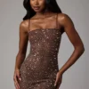 Rochie mini mulată Caprice Sheer Embellished în culoarea Deep Cocoa Rochie mini mulată Caprice Sheer Embellished în culoarea Deep Cocoa
