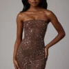 Rochie mini mulată Caprice Sheer Embellished în culoarea Deep Cocoa Rochie mini mulată Caprice Sheer Embellished în culoarea Deep Cocoa