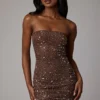 Rochie mini mulată Caprice Sheer Embellished în culoarea Deep Cocoa Rochie mini mulată Caprice Sheer Embellished în culoarea Deep Cocoa