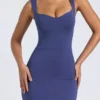 Rochie mini mulată cu decolteu în formă de inimă din modal, culoare bleumarin