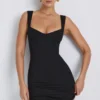 Rochie mini mulată cu decolteu în formă de inimă din modal Dove, în culoarea negru