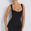 Rochie mini mulată cu decolteu în formă de inimă din modal Dove, în culoarea negru