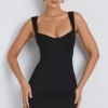 Rochie mini mulată cu decolteu în formă de inimă din modal Dove, în culoarea negru