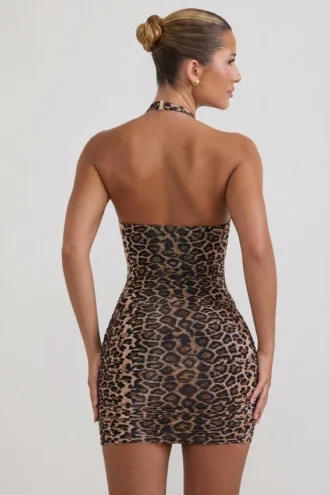 Rochie mini mulată cu decolteu în V și volane Alena, model leopard Rochie mini mulată cu decolteu în V și volane Alena, model leopard
