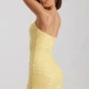 Rochie mini mulată cu decolteu rotund și ornamente Lunetta, galben Rochie mini mulată cu decolteu rotund și ornamente Lunetta, galben