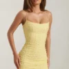 Rochie mini mulată cu decolteu rotund și ornamente Lunetta, galben Rochie mini mulată cu decolteu rotund și ornamente Lunetta, galben