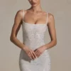 Rochie mini mulată cu ornamente Aellin, culoare alb Rochie mini mulată cu ornamente Aellin, culoare alb