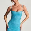 Rochie mini mulată cu ornamente Aellin în albastru aqua Rochie mini mulată cu ornamente Aellin în albastru aqua