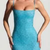 Rochie mini mulată cu ornamente Aellin în albastru aqua Rochie mini mulată cu ornamente Aellin în albastru aqua