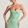 Rochie mini mulată cu ornamente Aellin în culoarea fistic