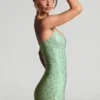 Rochie mini mulată cu ornamente Aellin în culoarea fistic