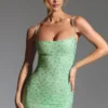 Rochie mini mulată cu ornamente Aellin în culoarea fistic