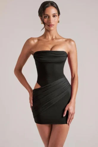 Rochie mini mulată tip bandeau Veda, negru Rochie mini mulată tip bandeau Veda, negru