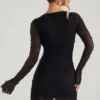 Rochie mini în A cu decupaj și ornamente Chelsea, negru