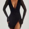 Rochie mini în A cu decupaj și ornamente Chelsea, negru