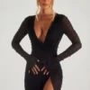 Rochie mini în A cu decupaj și ornamente Chelsea, negru