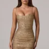 Rochie mini Neréa cu volane și decupaje, în nuanța auriu Rochie mini Neréa cu volane și decupaje, în nuanța auriu