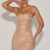 Rochie mini Olwen cu detalii de fundă, în culoarea Almond