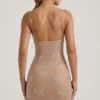 Rochie mini Olwen cu detalii de fundă, în culoarea Almond