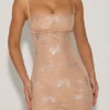 Rochie mini Olwen cu detalii de fundă, în culoarea Almond