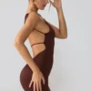 Rochie mini Orli din jersey elastic, cu spate decupat, în culoarea Espresso Rochie mini Orli din jersey elastic, cu spate decupat, în culoarea Espresso