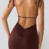 Rochie mini Orli din jersey elastic, cu spate decupat, în culoarea Espresso Rochie mini Orli din jersey elastic, cu spate decupat, în culoarea Espresso