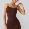 Rochie mini Orli din jersey elastic, cu spate decupat, în culoarea Espresso Rochie mini Orli din jersey elastic, cu spate decupat, în culoarea Espresso