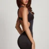 Rochie mini Orsola cu decolteu rotund și spate cu șireturi, în culoarea neagră