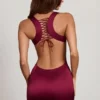 Rochie mini Orsola cu decolteu rotund și spate cu șireturi, în culoarea roșu vin Rochie mini Orsola cu decolteu rotund și spate cu șireturi, în culoarea roșu vin